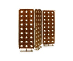 Monocles Folding Screen in Wood with Brass Detail