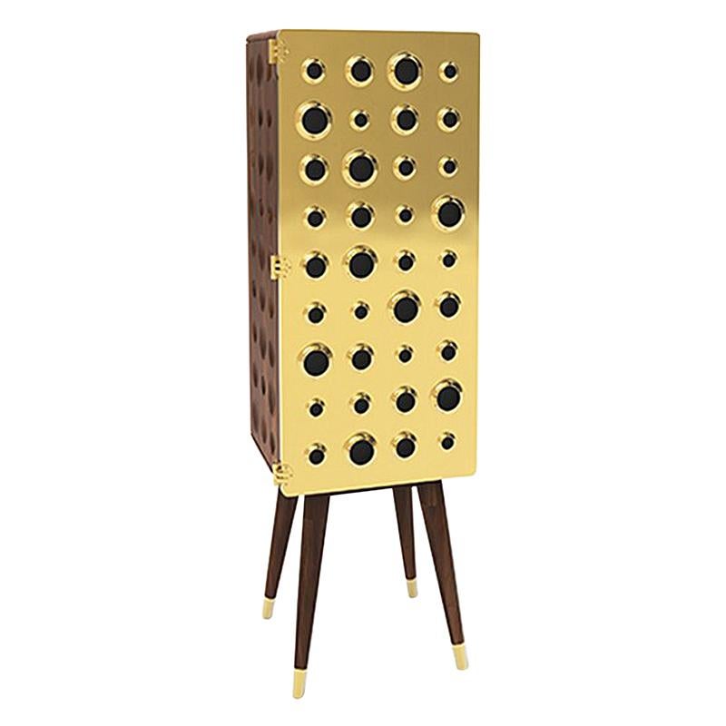 Monocles Tall Cabinet in Brass and Wood For Sale