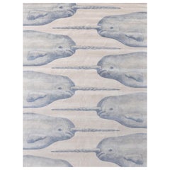 "Monodon - Blue + Cream" /  9' x 12' / Hand-Knotted Wool Rug