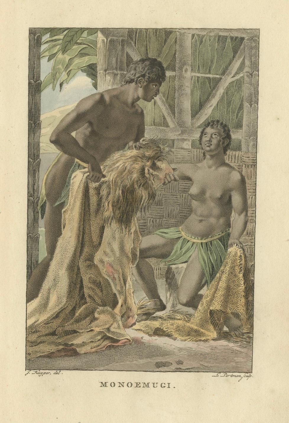 Monoemugi, Central Africa – Antique Hand-Colored Ethnographic Engraving (c.1810)