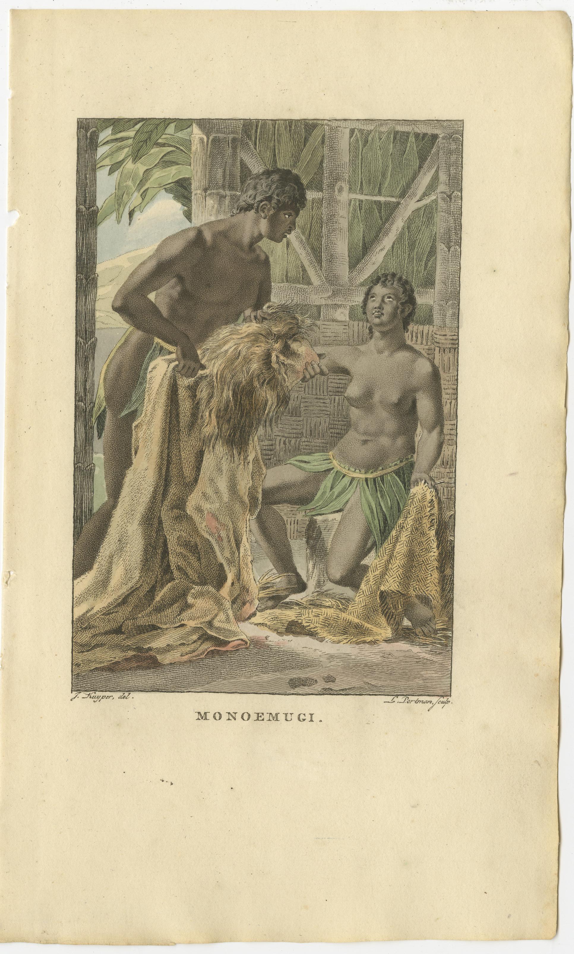Monoemugi, Central Africa – Antique Hand-Colored Ethnographic Engraving (c.1810)
