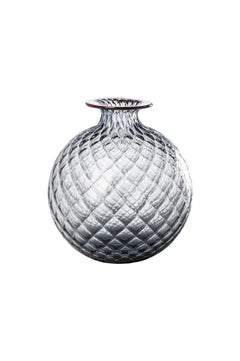 Monofiore Balaton-Glasvase in Grau mit rotem Fadenrand von Venini