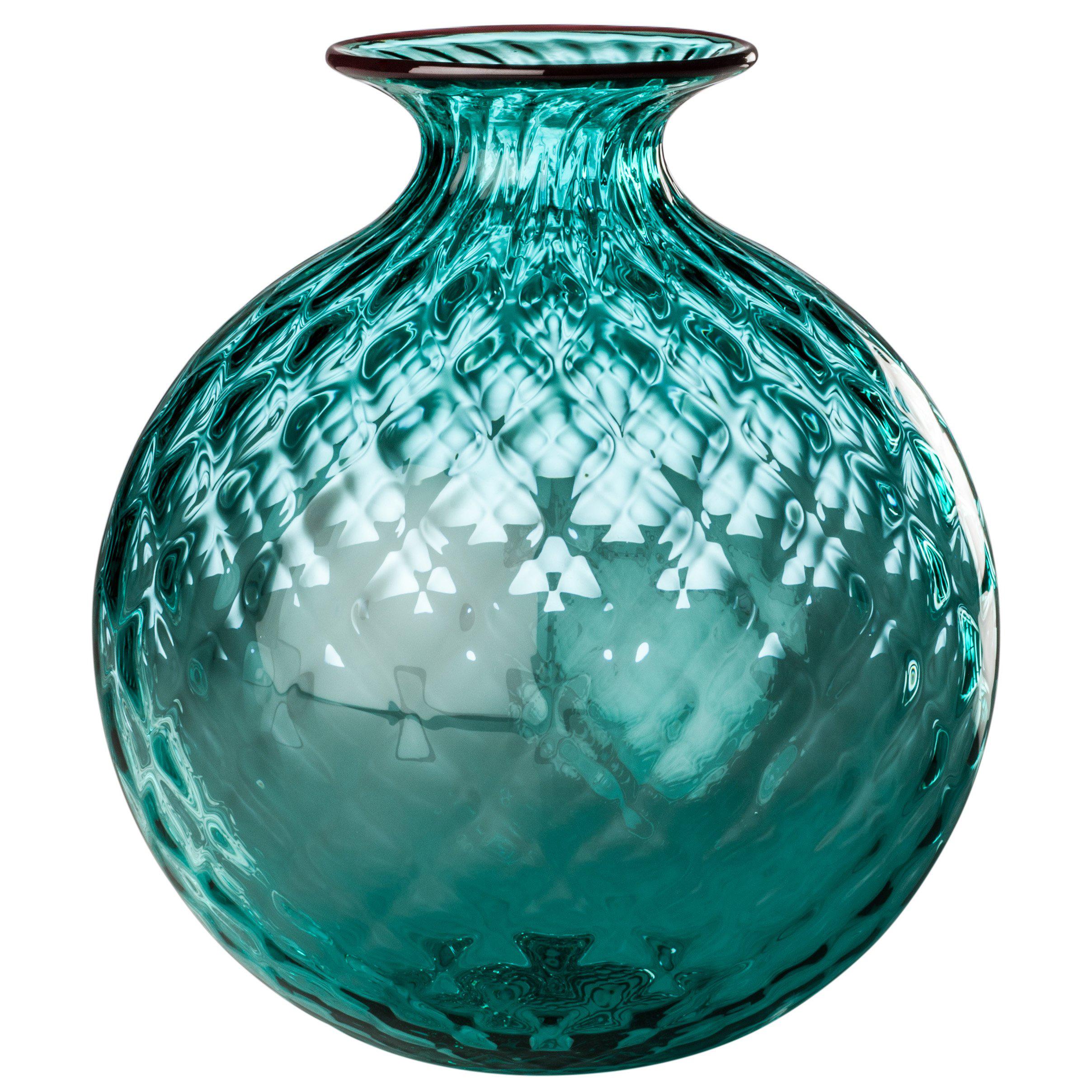 Monofiore Bolloton Glass Vase in Horizon with Red Thread Rim by Venini