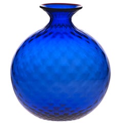 Monofiore Balaton Glass Vase in Sapphire with Red Thread Rim by Venini
