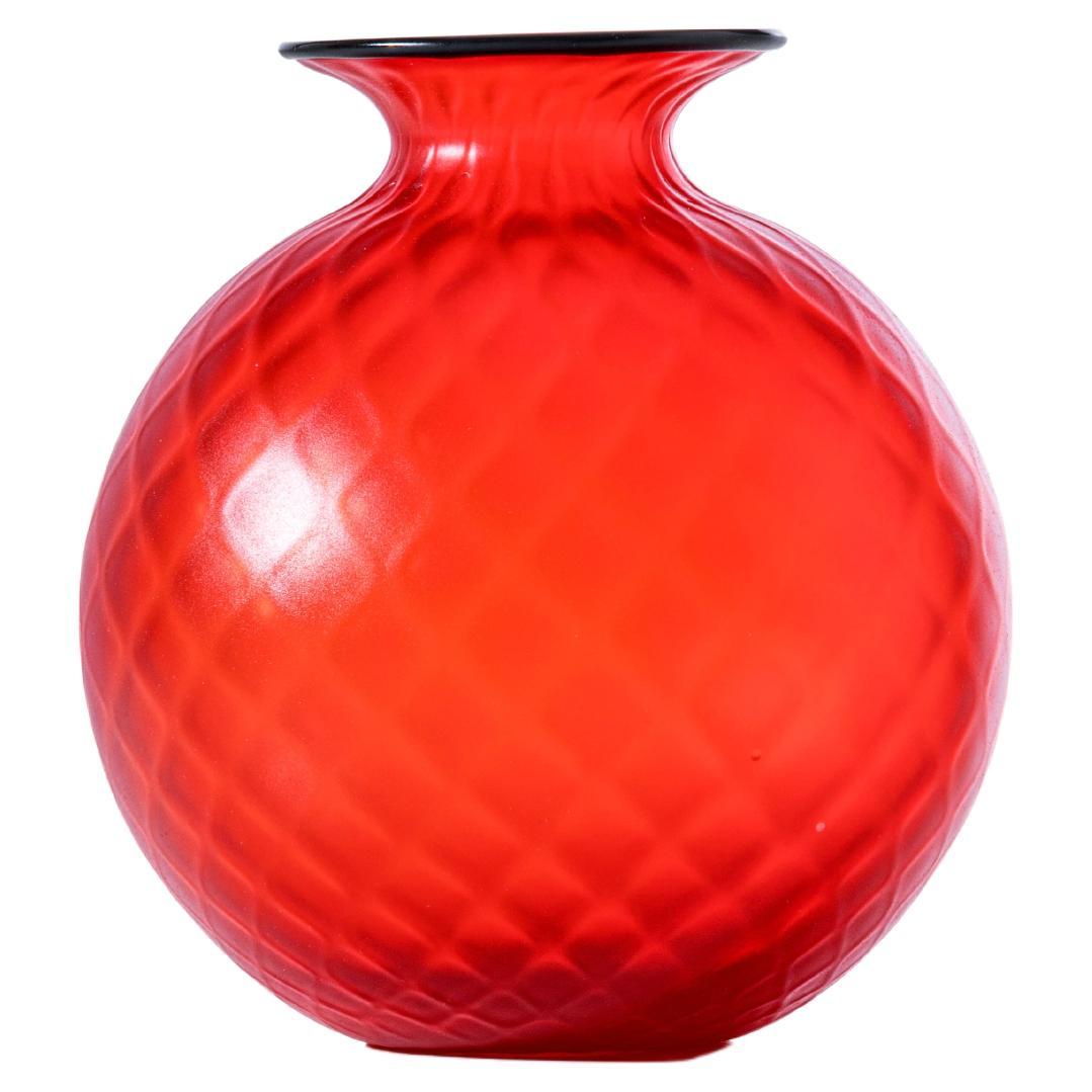 Monofiore Balaton Sabbiato Short Glass Vase in Red by Venini For Sale