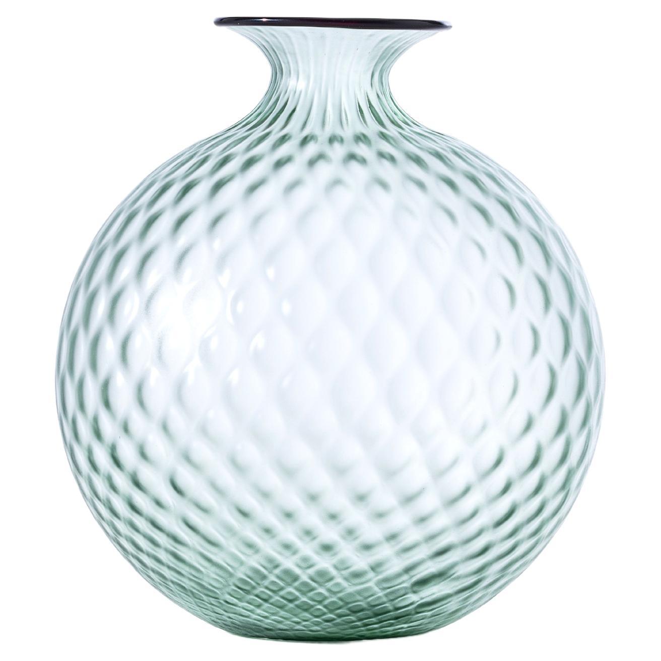 Monofiore Balaton Sabbiato Glass Vase in Rio Green Ox Blood Thread by Venini For Sale