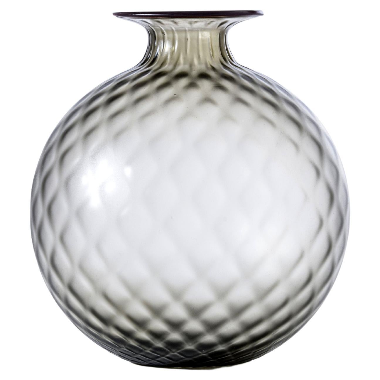 Monofiore Balaton Sabbiato Short Glass Vase in Grey Red Thread by Venini For Sale