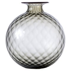 Monofiore Balaton Sabbiato Short Glass Vase in Grey Red Thread by Venini