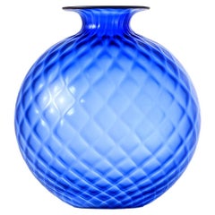 Monofiore Balaton Sabbiato Short Glass Vase in Sapphire Red Thread  by Venini
