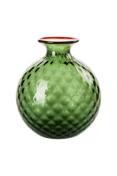 Monofiore Balloton Glass Vase in Apple Green Red Thread by Venini