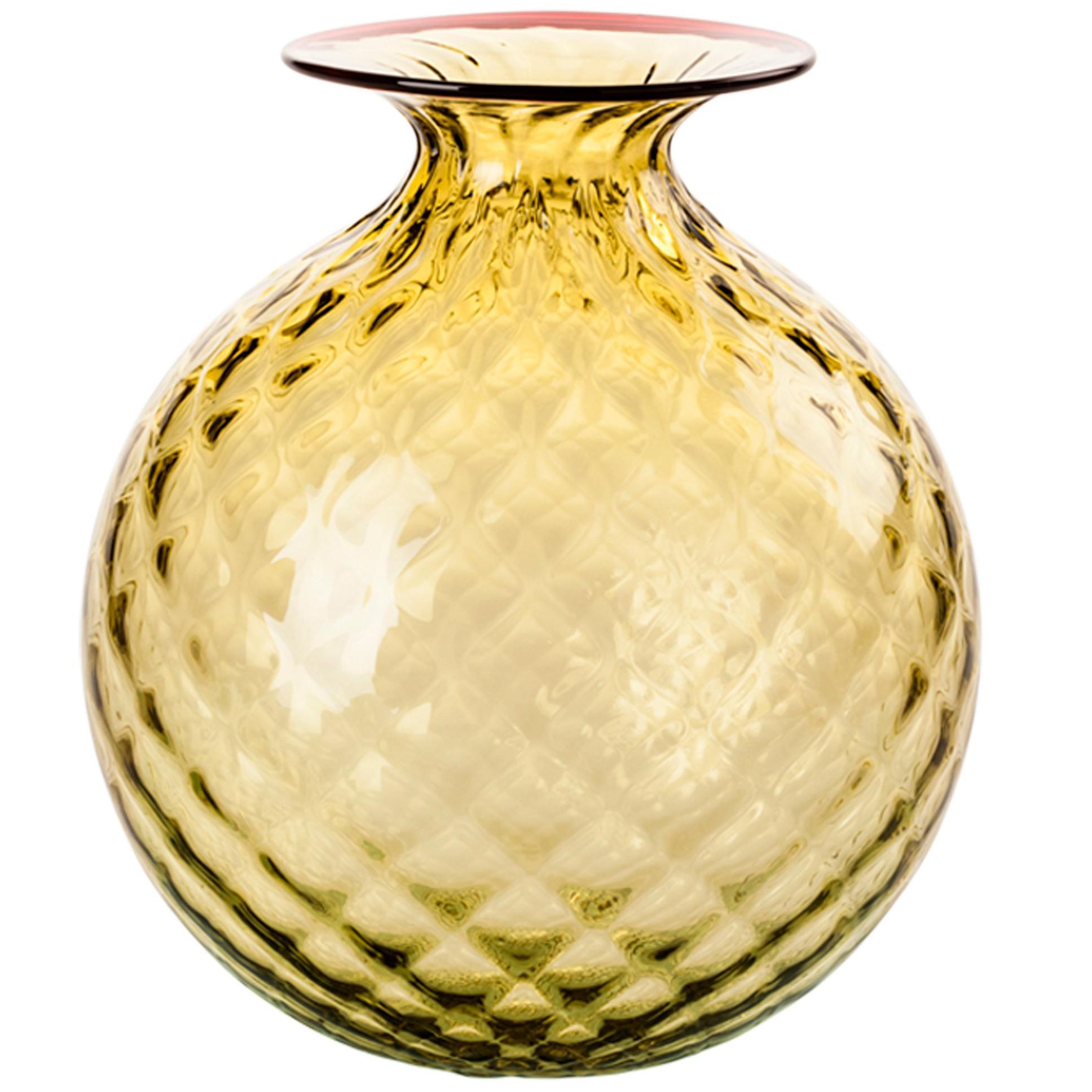 Monofiore Balloton Glass Vase in Bamboo with Red Thread Rim by Venini