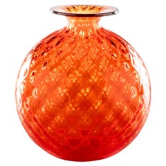 Vase en verre Monofiore Balloton orange avec bord en fil rouge de Venini