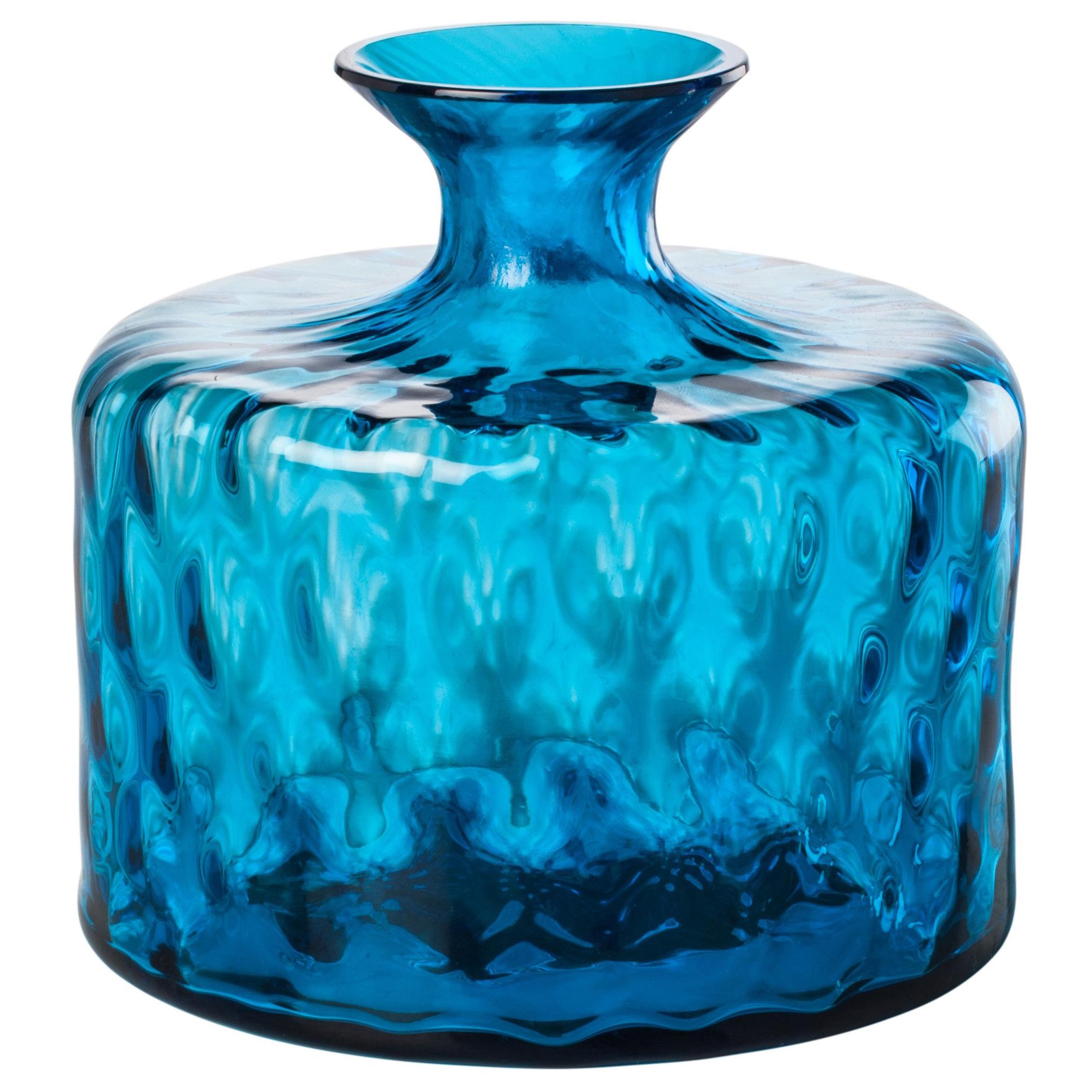 Monofiore Carnevale Short Glass Vase in Aquamarine by Venini