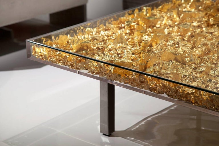 This work is from an edition begun in 1963 under the supervision of Rotraut Klein-Moquay, France, based on a 1961 model by Yves Klein. The table is accompanied with a signed and numbered placard of authenticity. 

Yves Klein
Table 'Monogold'