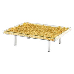 En stock à Los Angeles:: Yves Klein Gold "Monogold" Glass Table:: Made in France