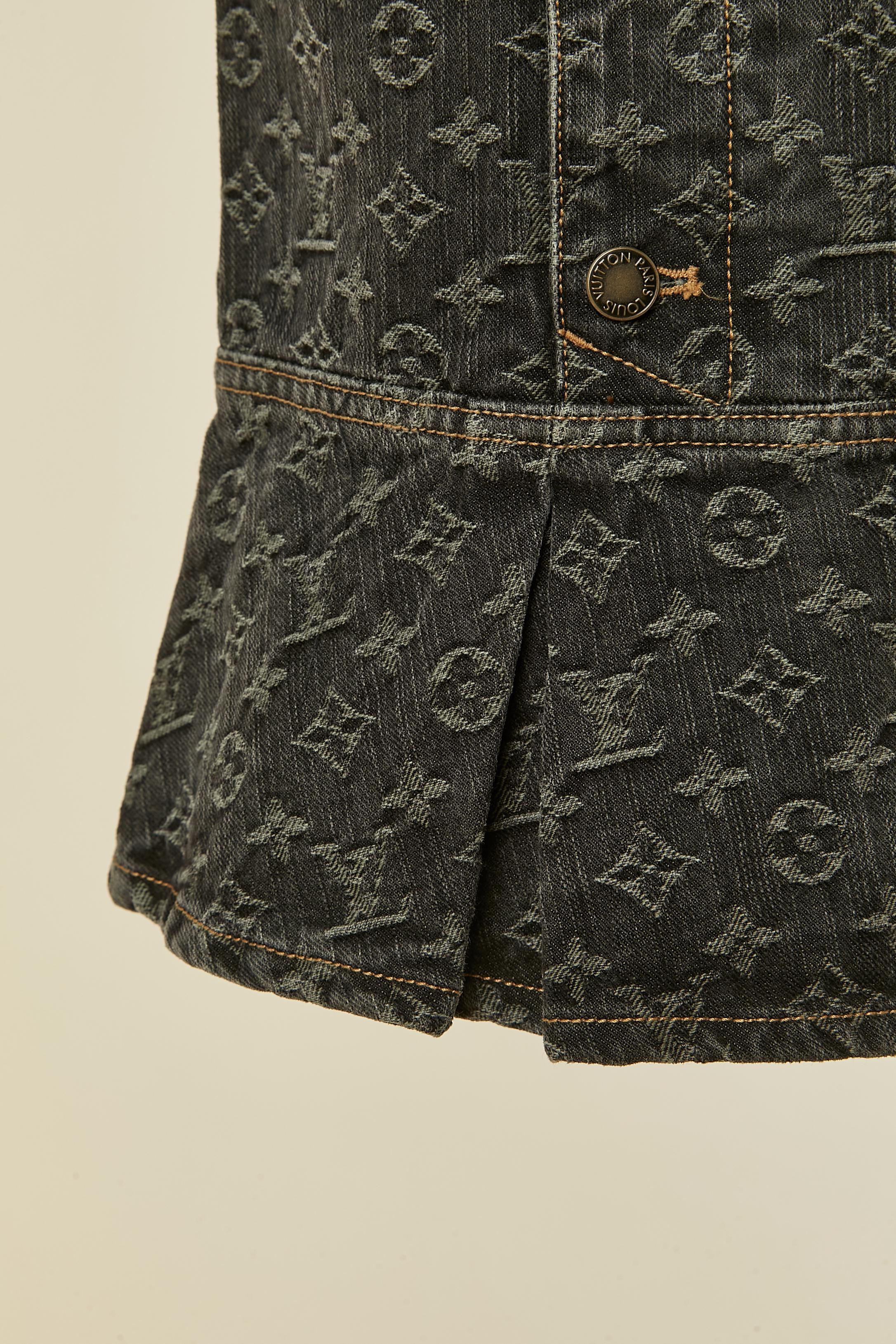 Black Monogram jacquard denim skirt with back laces LOUIS VUITTON For Sale