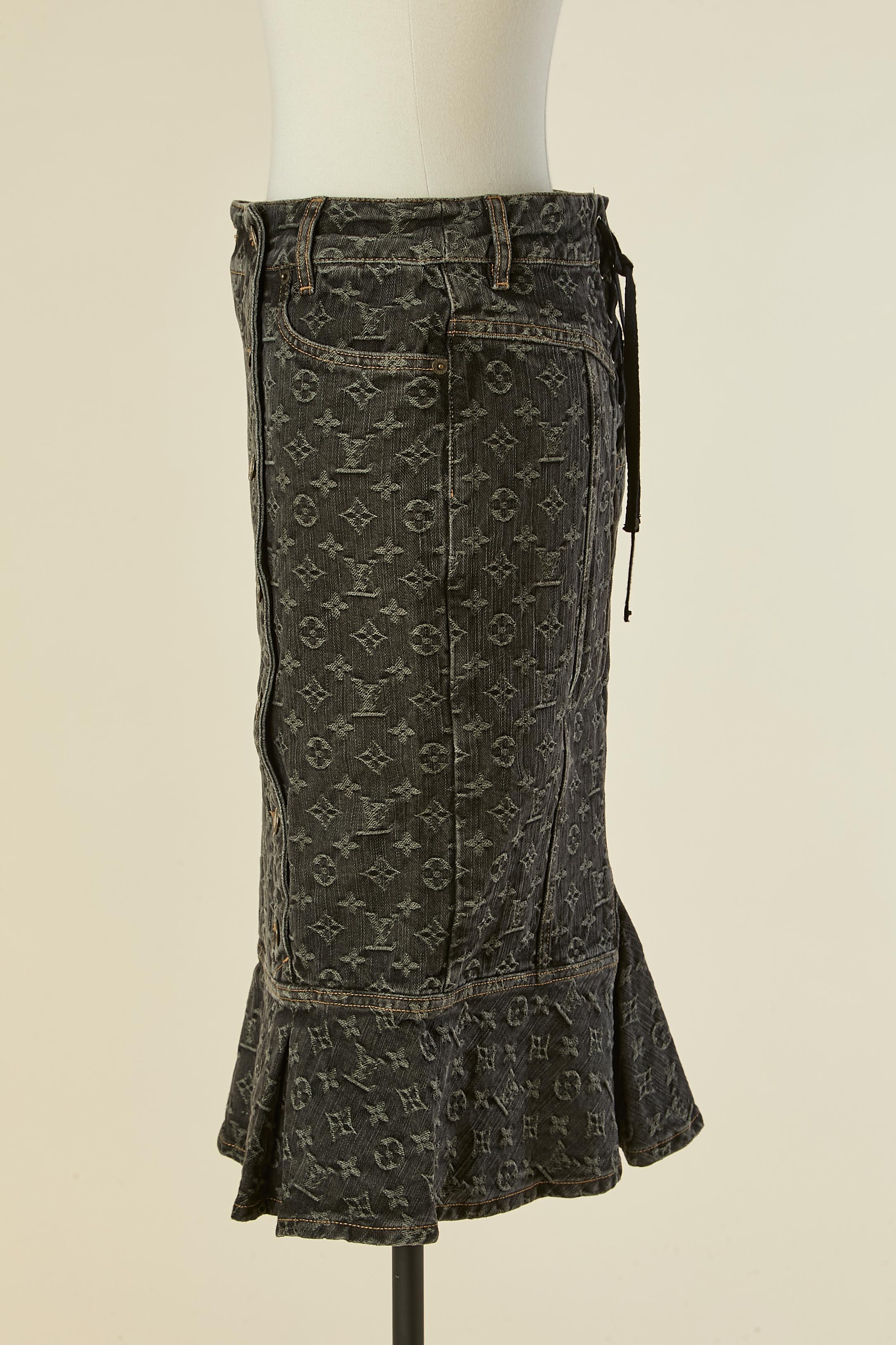 Women's Monogram jacquard denim skirt with back laces LOUIS VUITTON For Sale