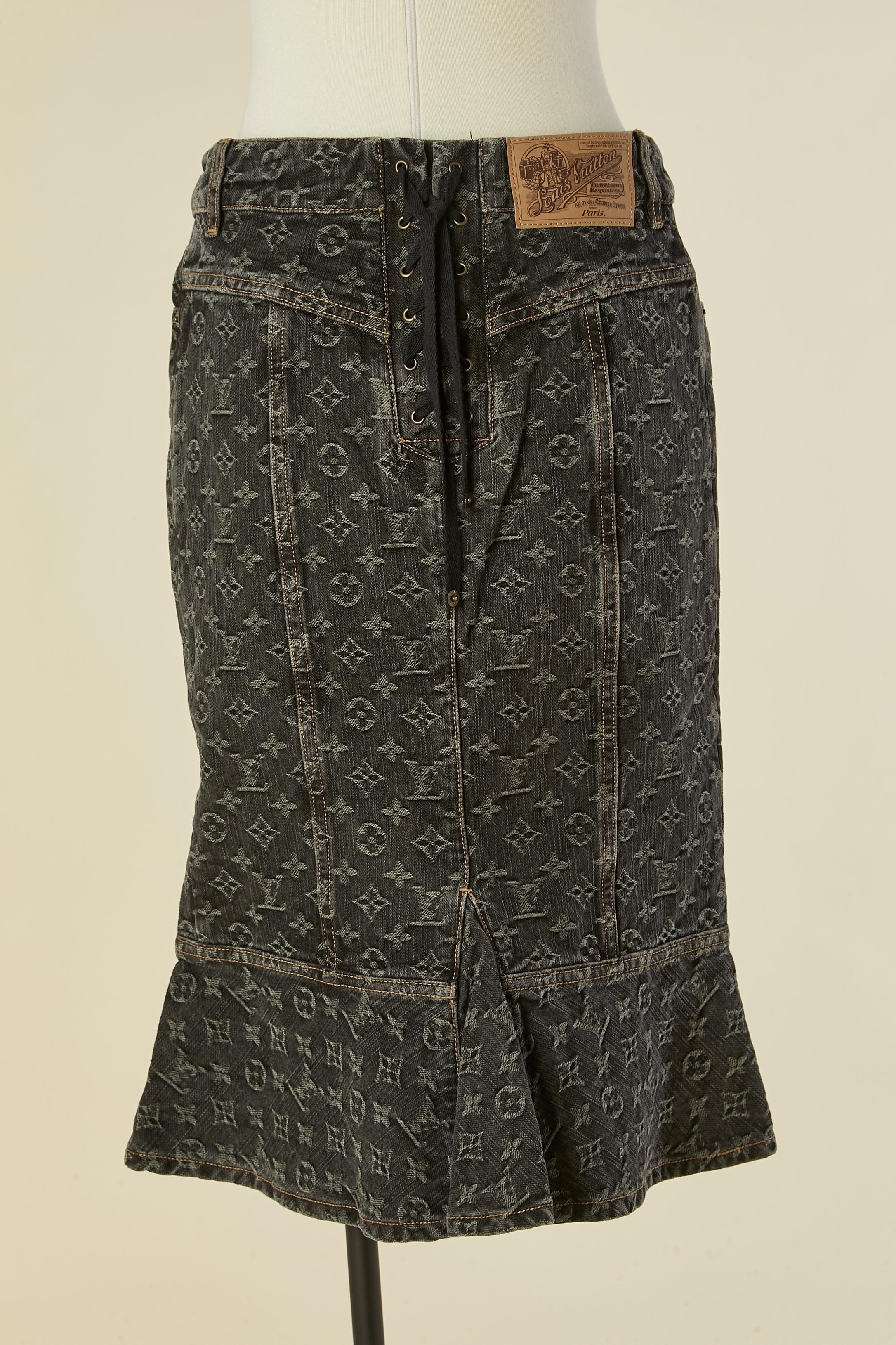 Monogram jacquard denim skirt with back laces LOUIS VUITTON For Sale 2