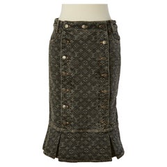 Jupe en denim jacquard Monogram à lacets dos LOUIS VUITTON