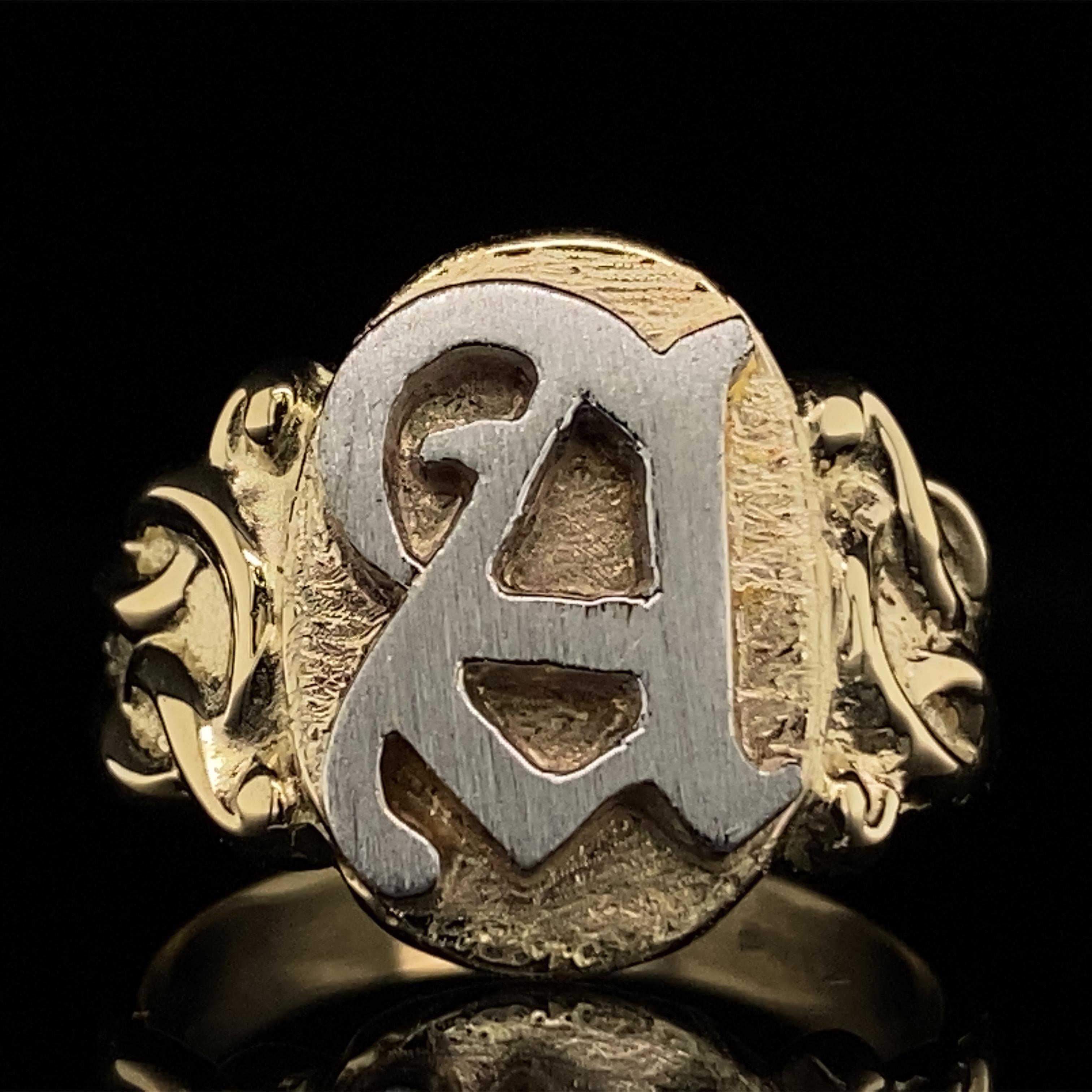 Contemporary Monogram Ring with Olde English Letter 
