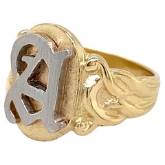Monogram Ring with Olde English Letter "A" in Platinum on Yellow Gold