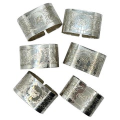 Monogramed and Engraved Silver Plate Napkin Ring Set with Letter H - Set of 6