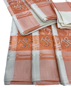 Monogramed JR RJ Antique Floral Damask Napkin Set of Six, Germany, 1910s