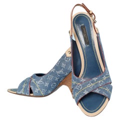 Louis Vuitton Blue Denim Monogram Denim Ankle Wrap Heels Size 5.5/36 -  Yoogi's Closet