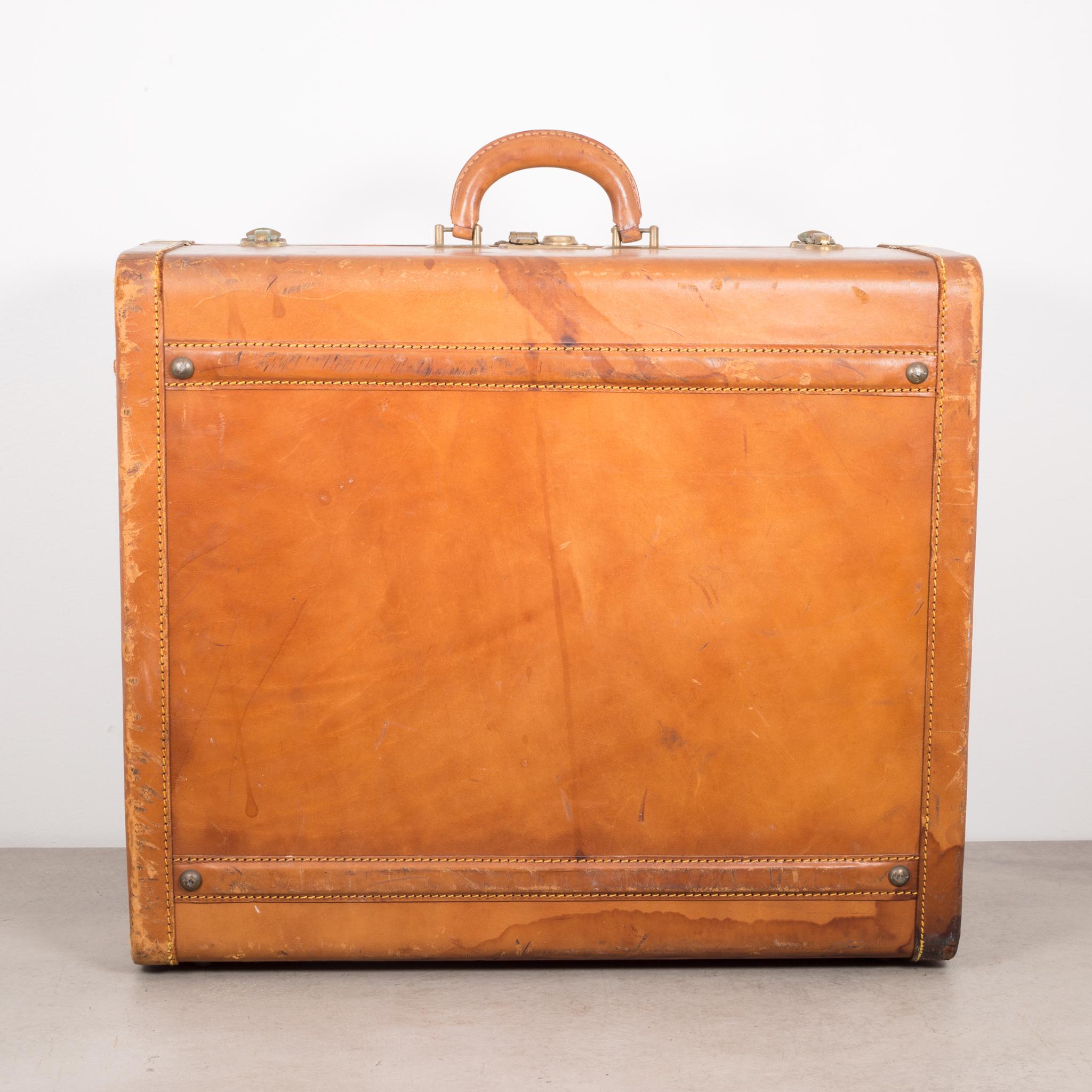 Industrial Monogrammed Leather and Brass Suitcase, circa 1940