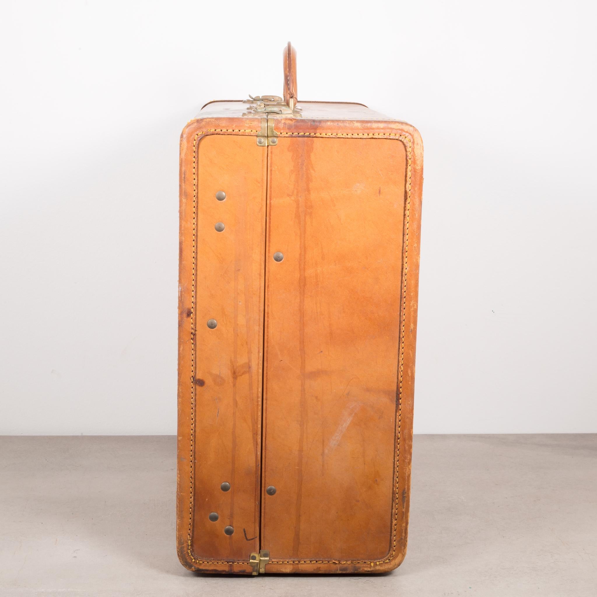 20th Century Monogrammed Leather and Brass Suitcase, circa 1940