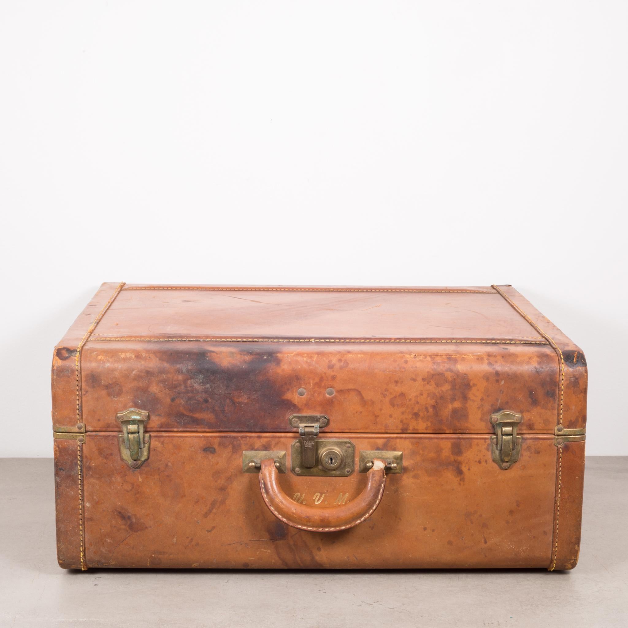 Monogrammed Leather and Brass Suitcase, circa 1940 1