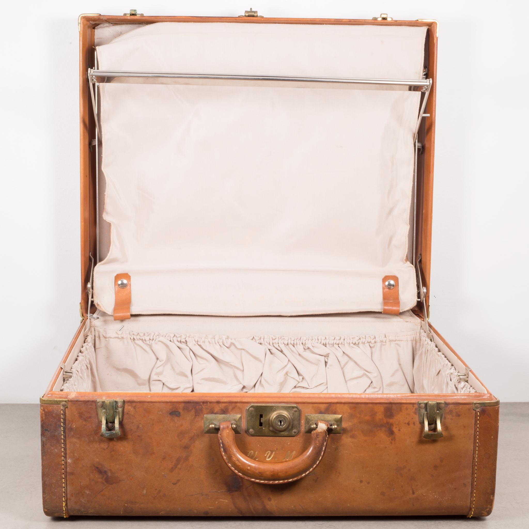 Monogrammed Leather and Brass Suitcase, circa 1940 2