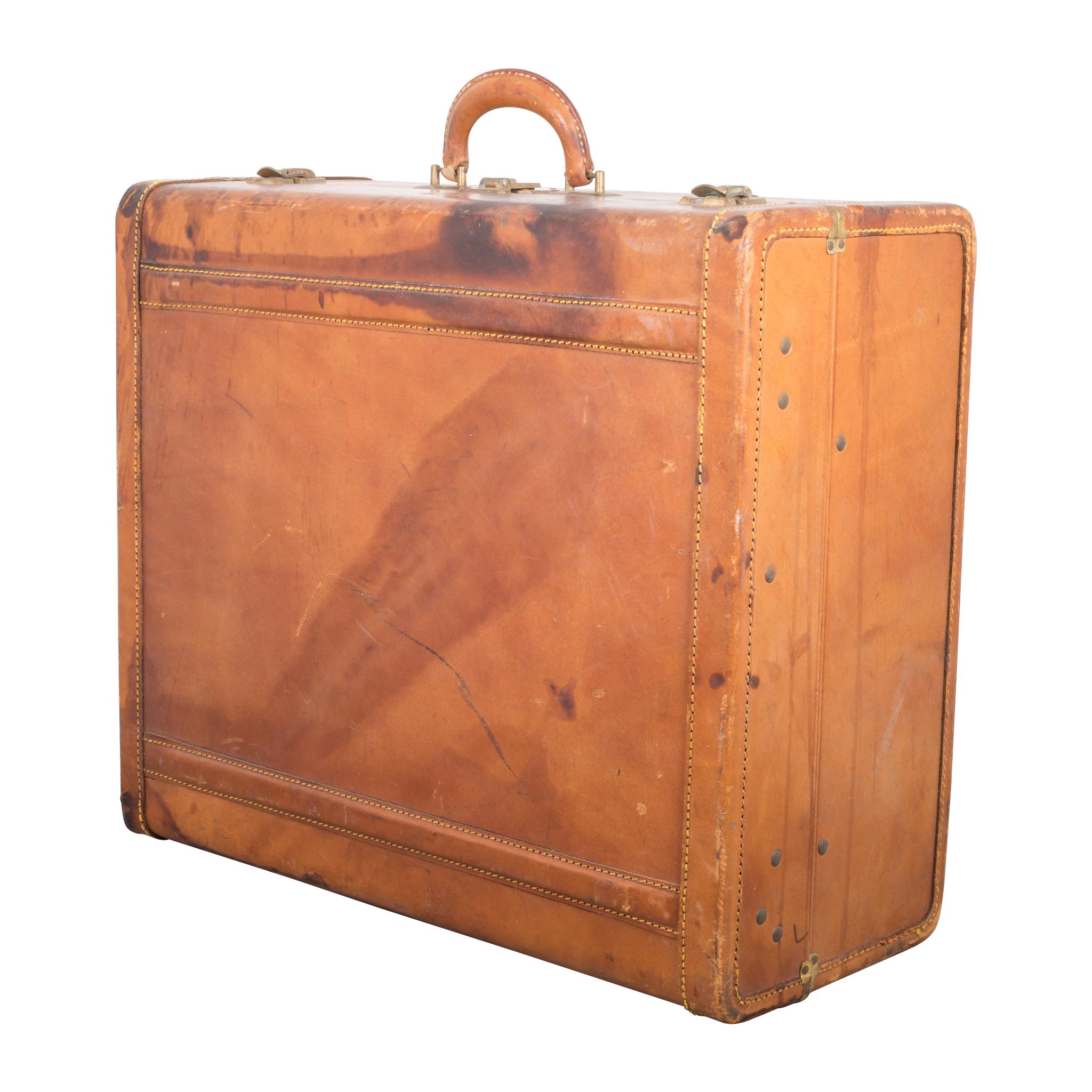 Monogrammed Leather and Brass Suitcase, circa 1940