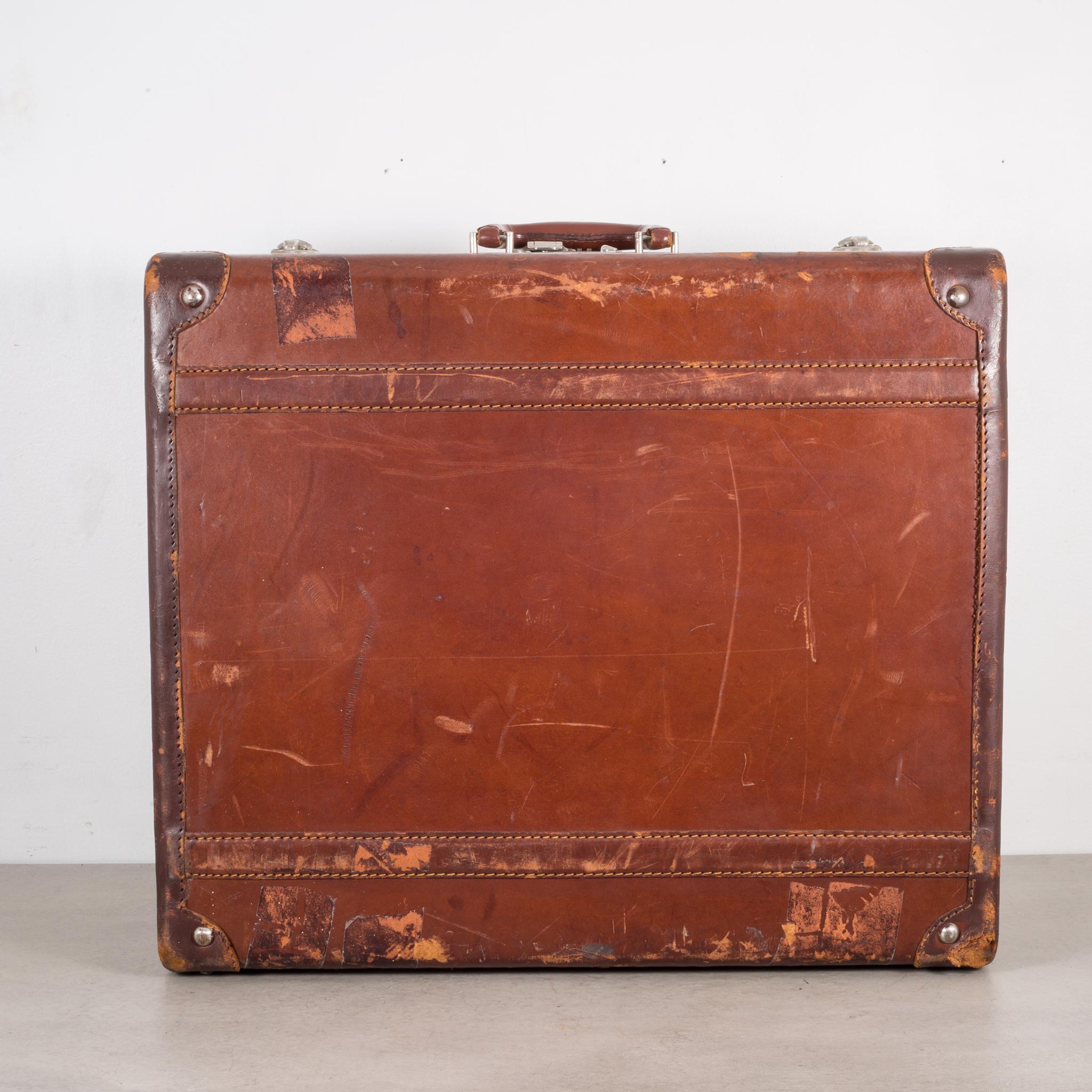 Industrial Monogrammed Medium Leather Suitcase, circa 1940