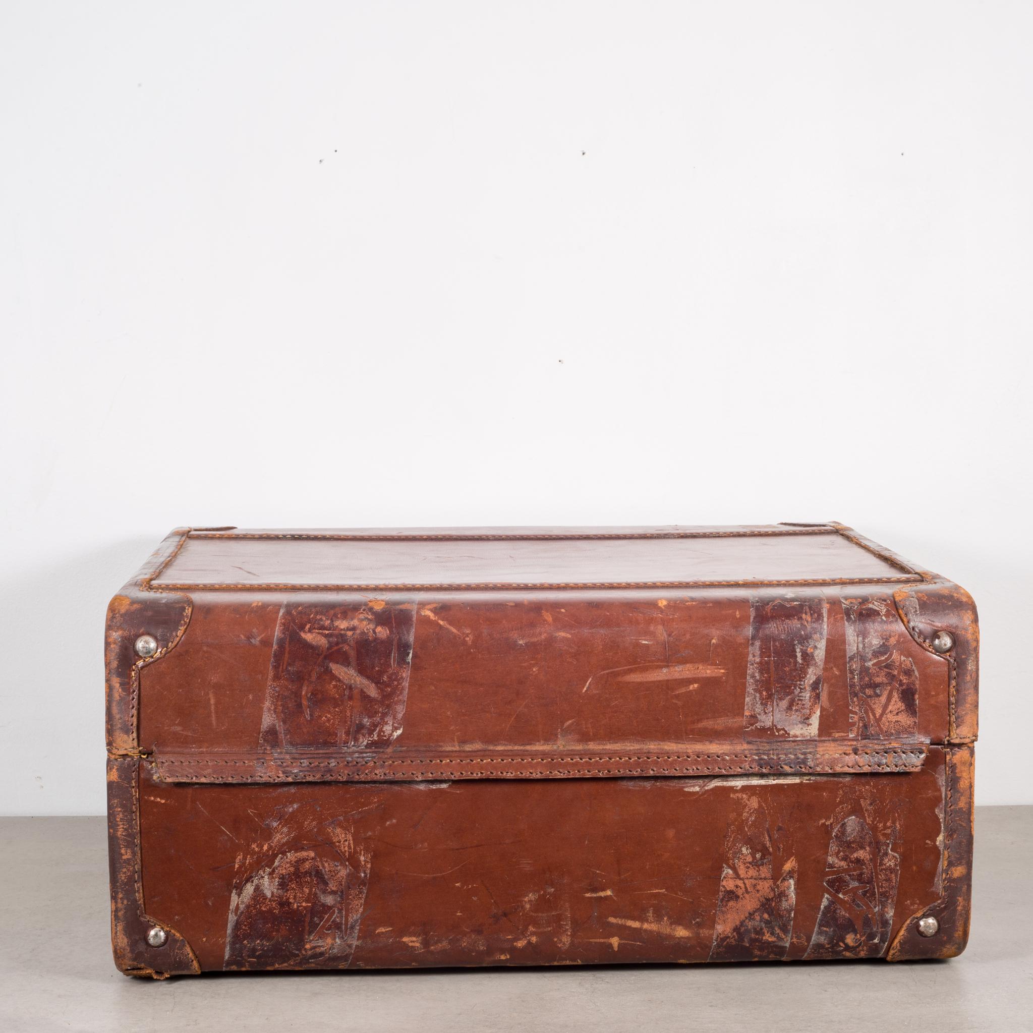 20th Century Monogrammed Medium Leather Suitcase, circa 1940