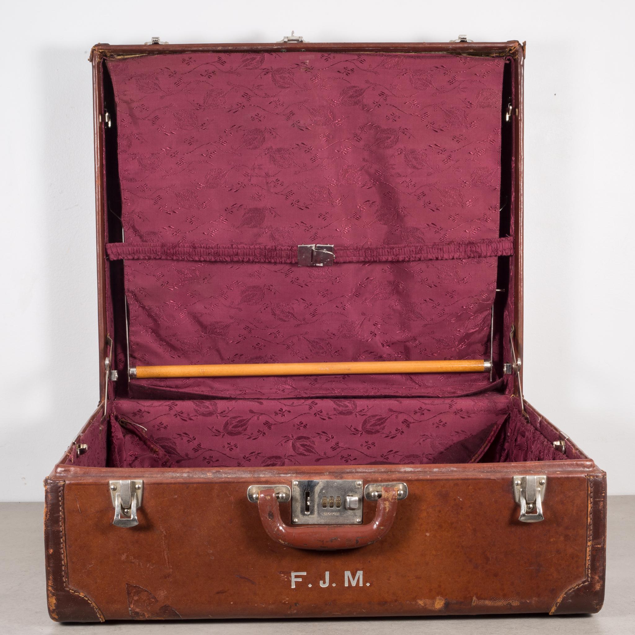 Metal Monogrammed Medium Leather Suitcase, circa 1940