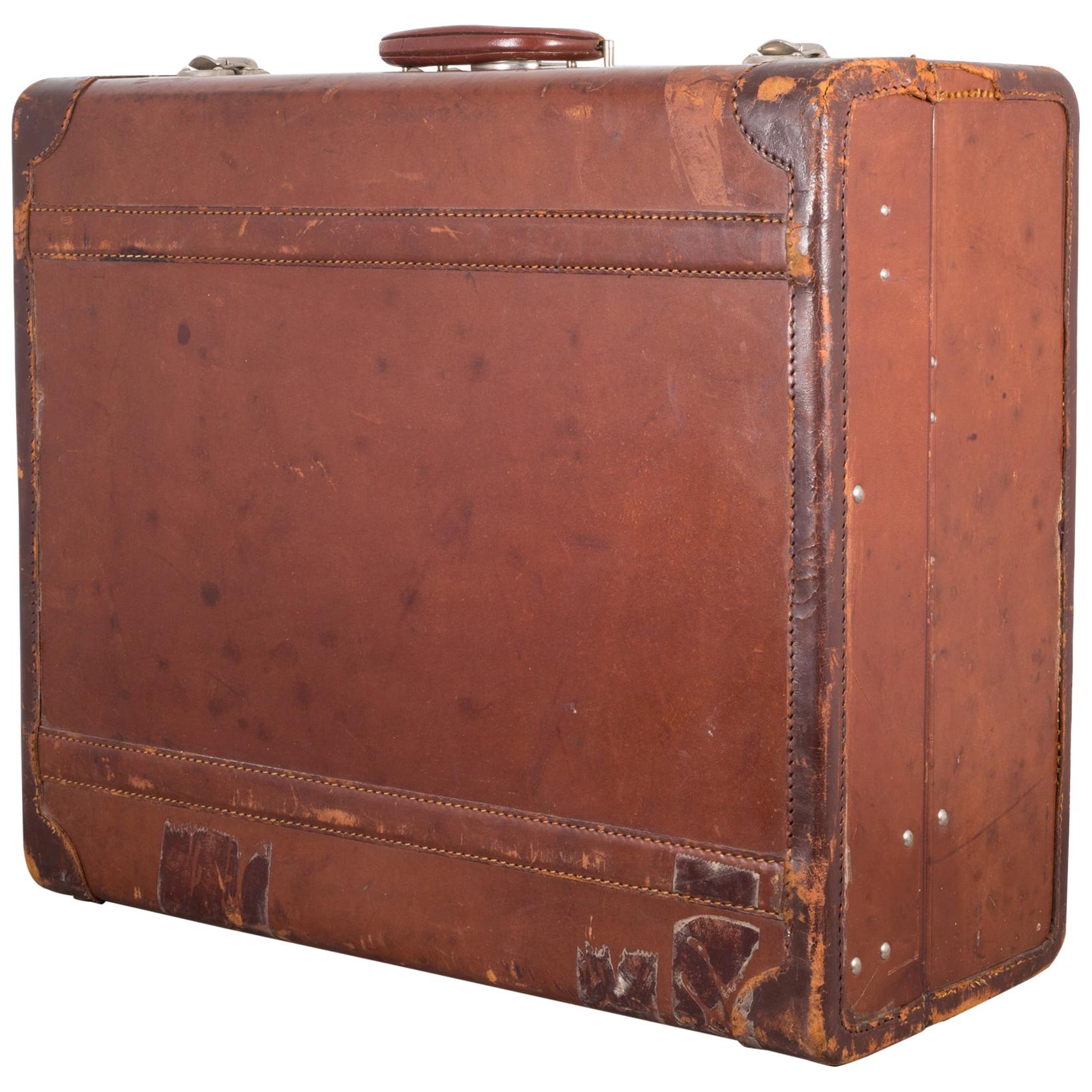 Monogrammed Medium Leather Suitcase, circa 1940