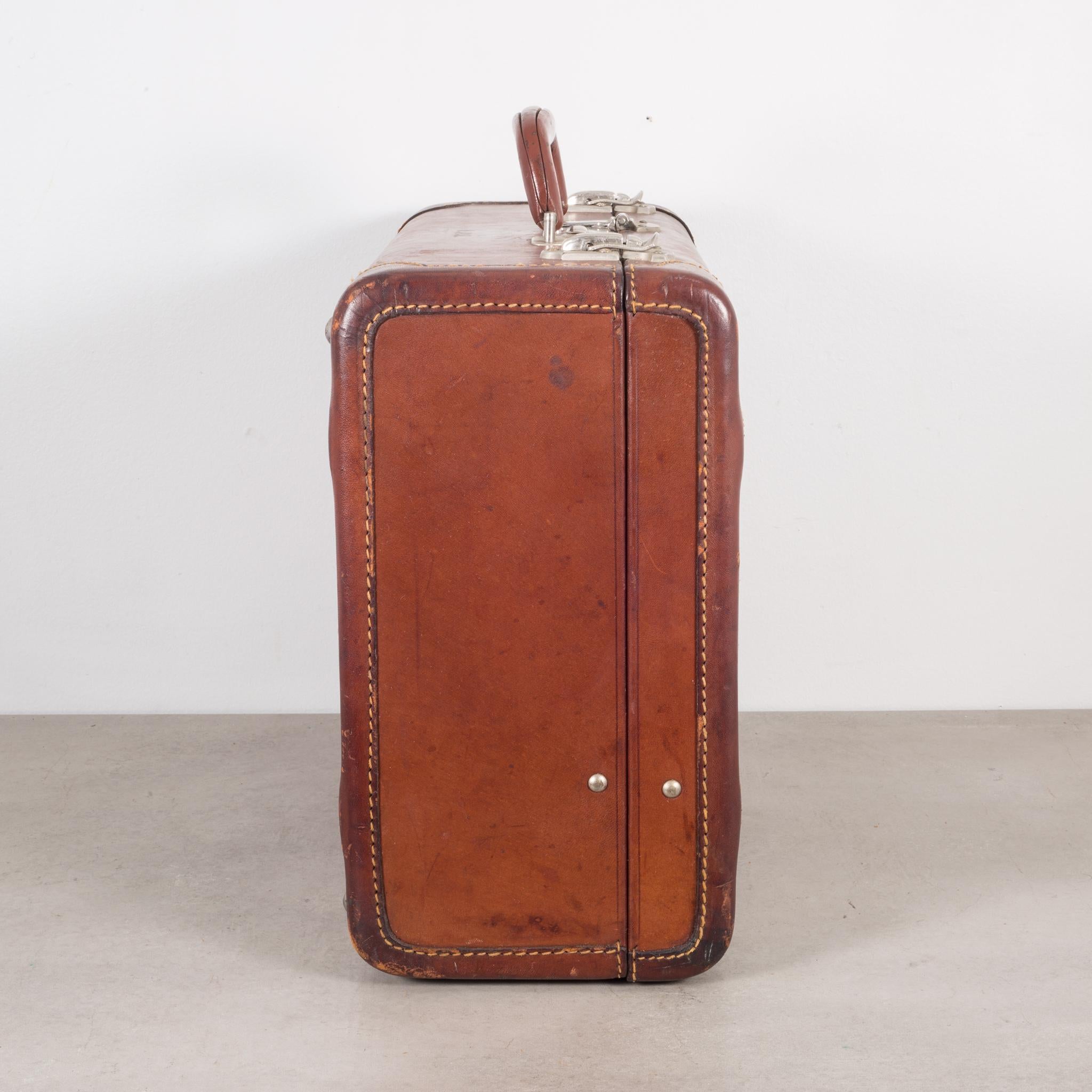 Industrial Monogrammed Small Leather Suitcase, circa 1940