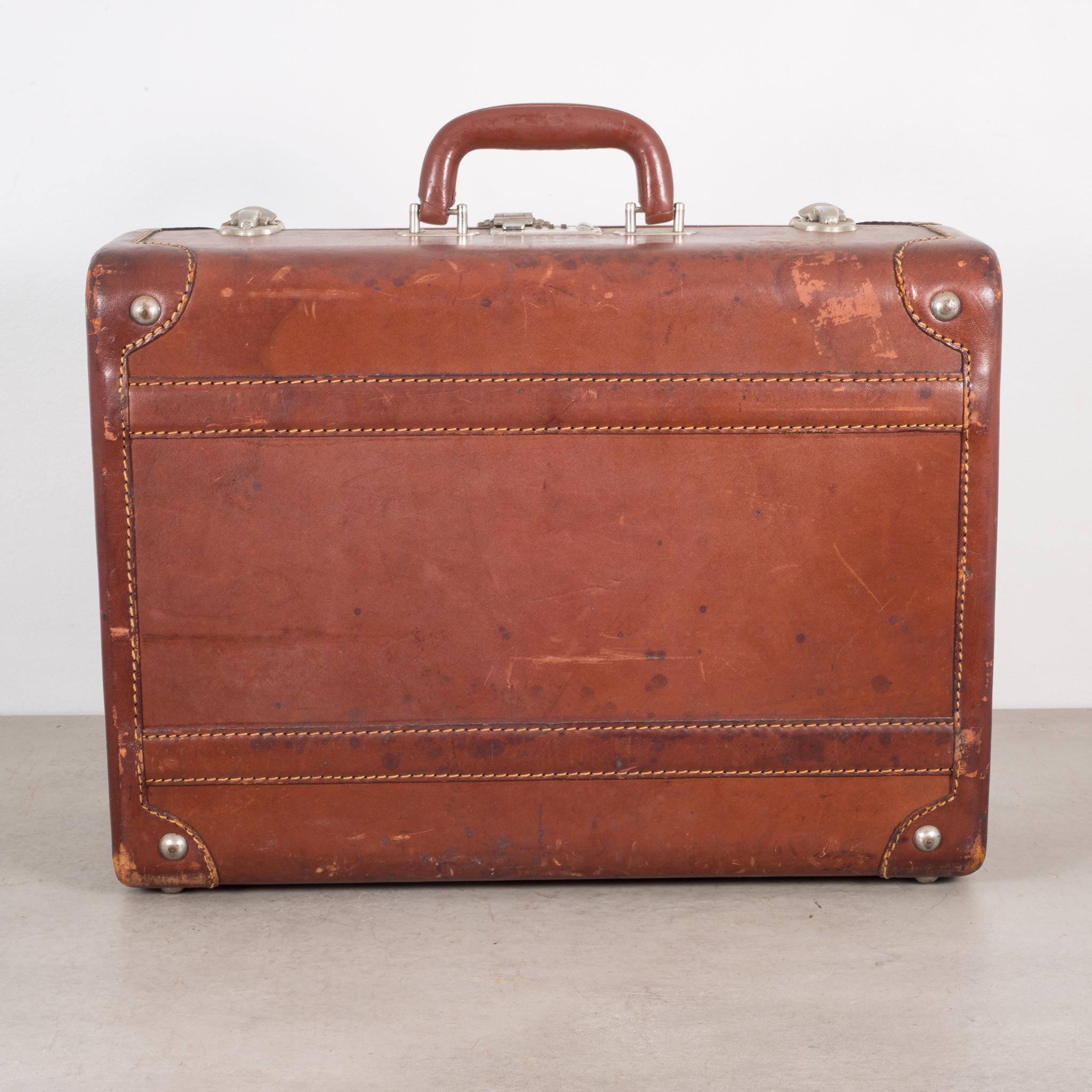 20th Century Monogrammed Small Leather Suitcase, circa 1940