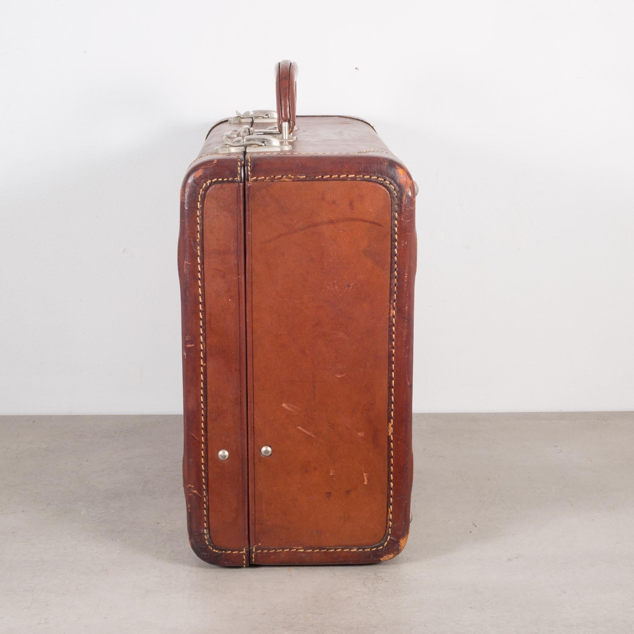 Monogrammed Small Leather Suitcase, circa 1940 1