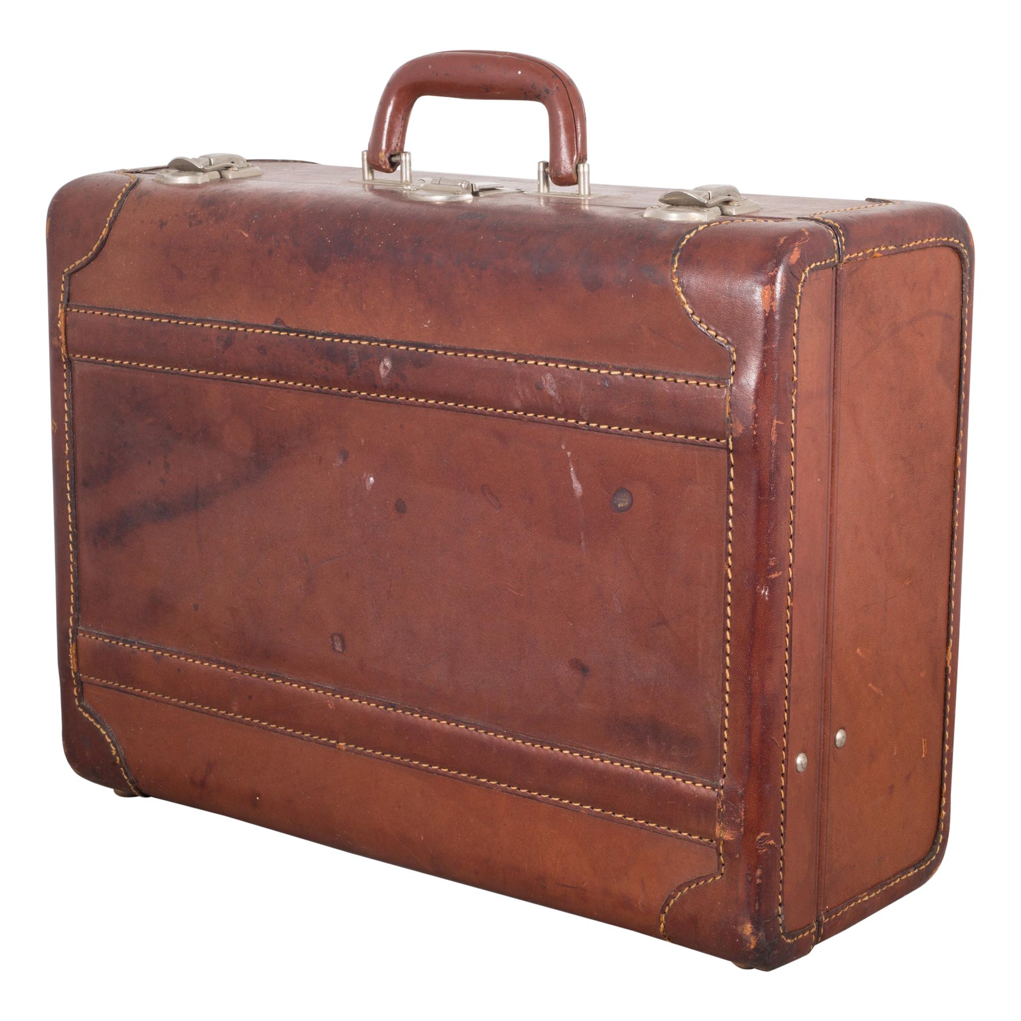 Monogrammed Small Leather Suitcase, circa 1940