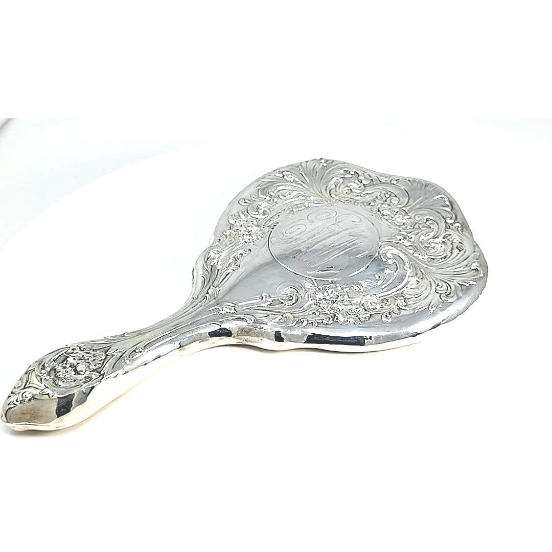 Specchio a mano in argento Sterling con monogramma in vendita 1