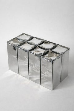 Monolit Bench & Table in Silver Modular Mirror Glass Bricks by Homa