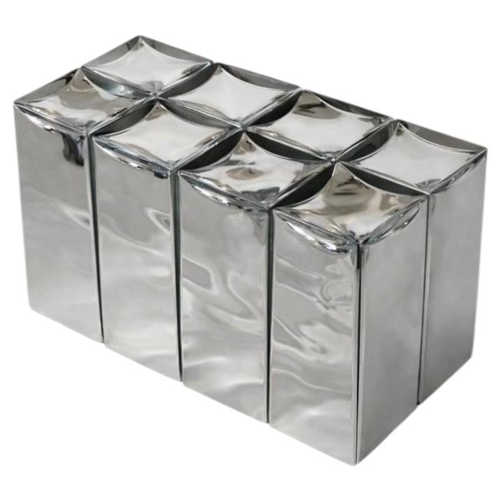 Monolit Bench & Table in Silver Modular Mirror Glass Bricks by Homa For Sale