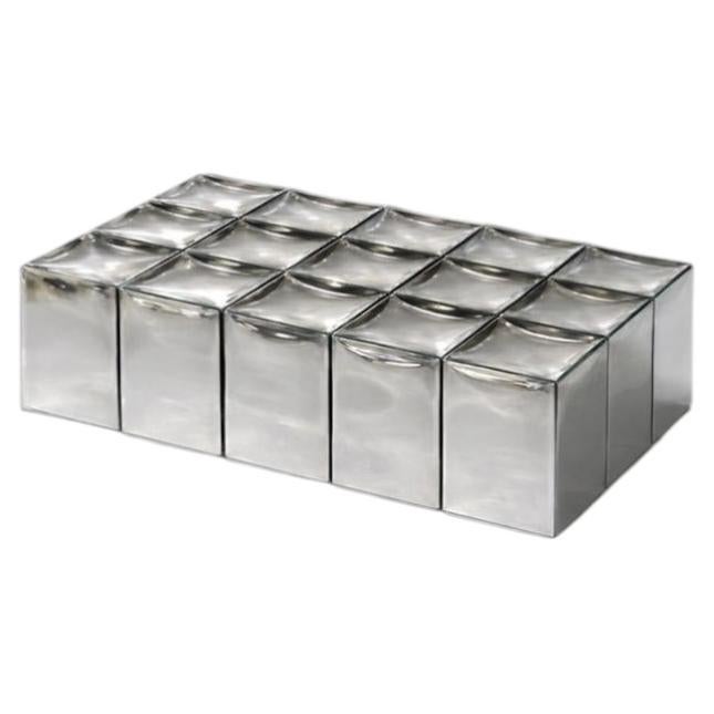 Monolit Coffee Table in Silver Modular Mirror Glass Bricks by Homa