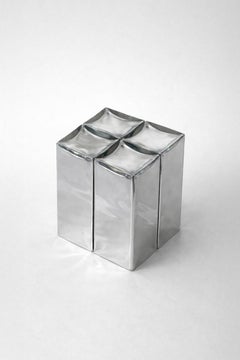 Monolit Stool & Side Table in Silver Modular Mirror Glass Bricks by Homa