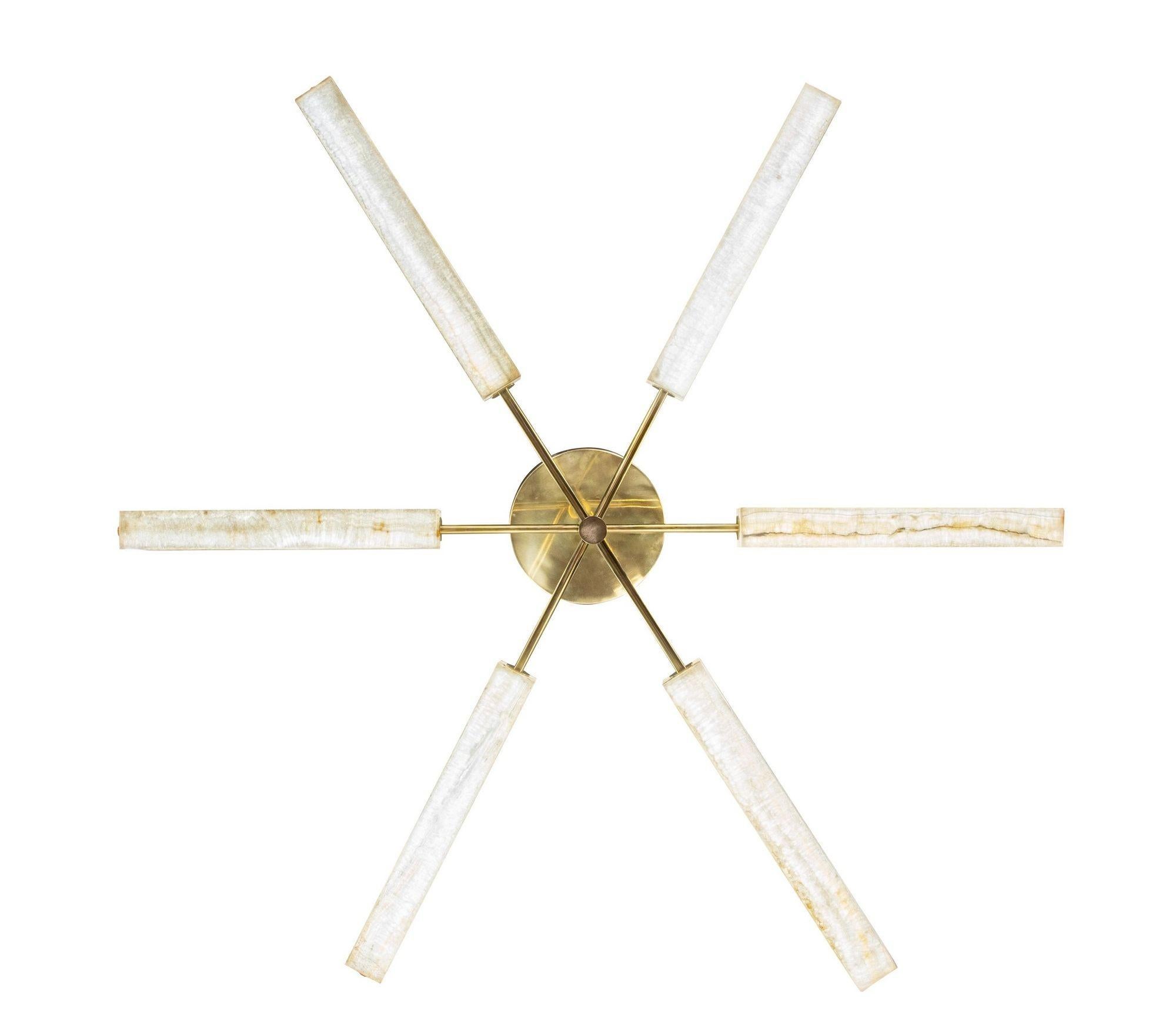 Lampadario scultoreo in monolite, ottone e onice color avorio, spedizione gratuita in vendita 3