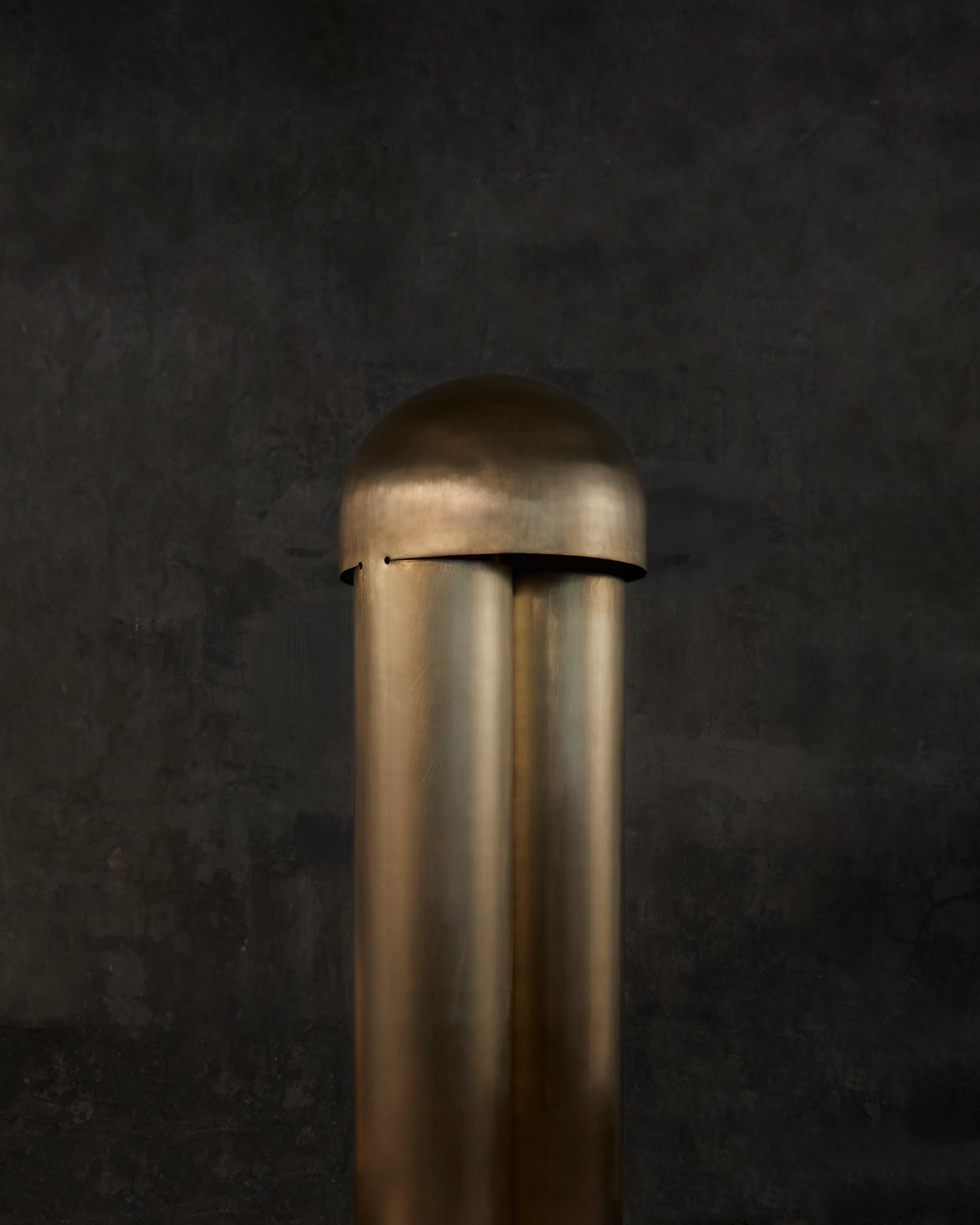 Indian Monolith Brass Sculpted Floor Lamp by Paul Matter