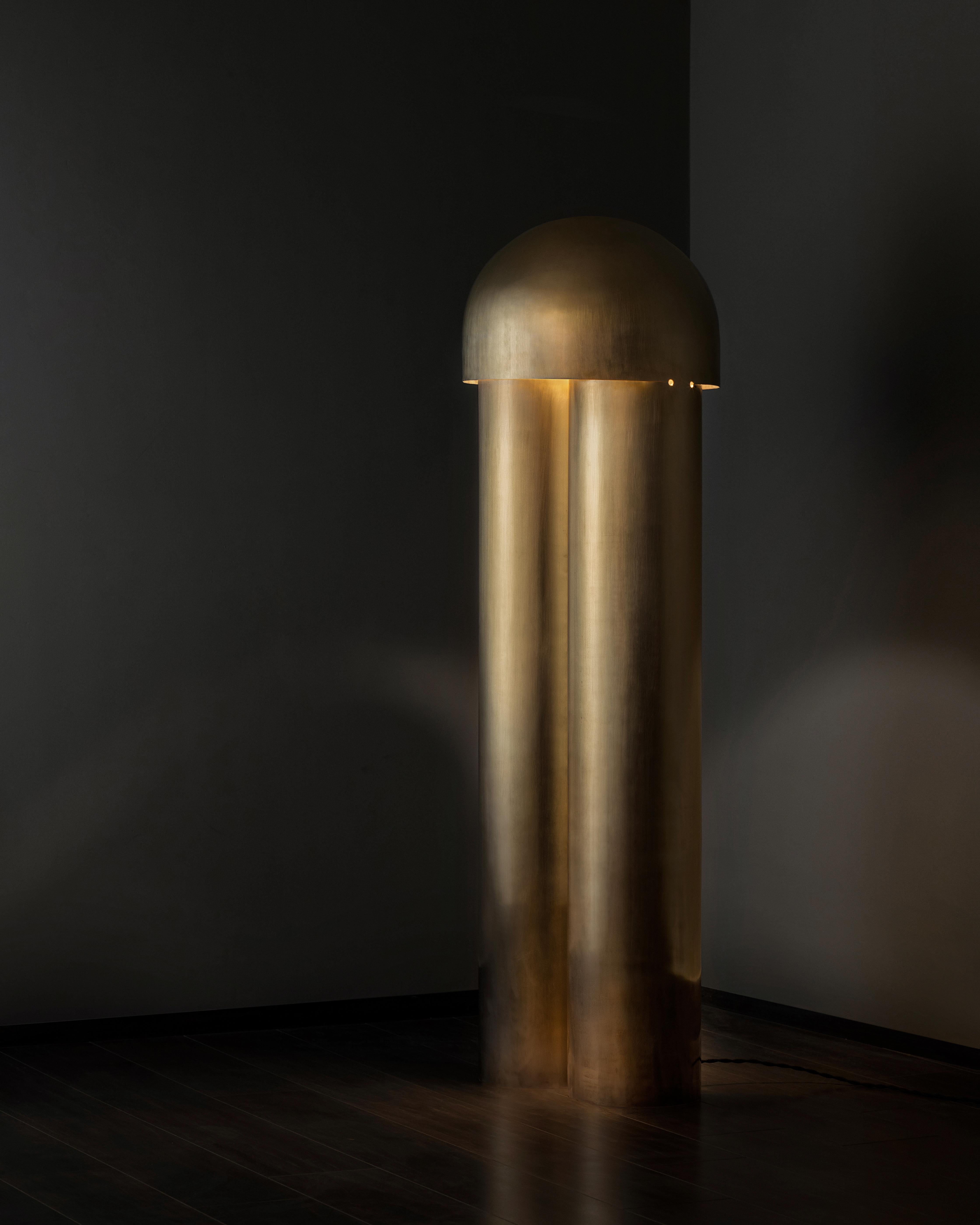 Indian Monolith Brass Sculpted Floor Lamp by Paul Matter