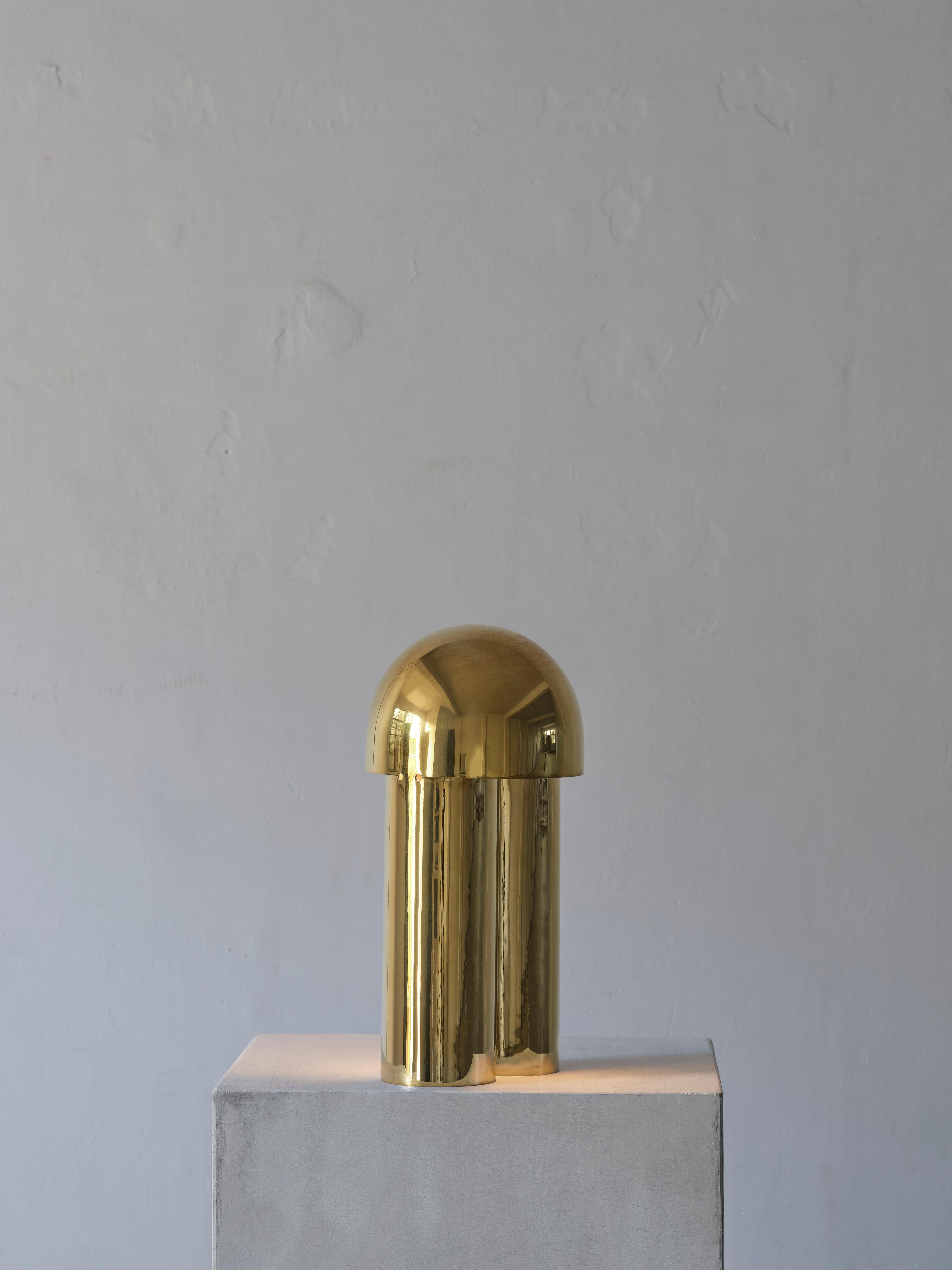 Monolith buffed brass sculpted table lamp by Paul Matter
Dimensions: H 419 mm x D 203.2 mm
Weight: 3 Kgs
Lamping: 1 type E14 base, 3W - 5W led, warm white
CE certified, voltage 220V - 240V
Dimmable upon request
Materials: Brass

Custom finishes:
1.